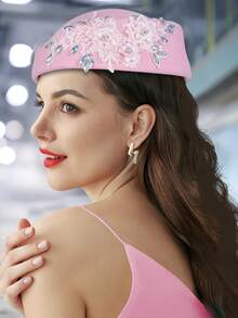 1顶复古欧美风仿羊毛时尚空姐帽，女士毛毡贝雷帽，带贴花，空姐帽 - 彩色 - 查看 11