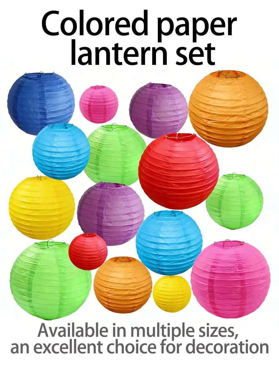 Bộ 15 chiếc đèn lồng giấy nhiều màu sắc, thích hợp để trang trí tiệc sinh nhật, đồ trang trí treo lễ hội, trang trí sự kiện tại nhà, đèn lồng giấy nhiều màu. - Nhiều màu - Xem 1