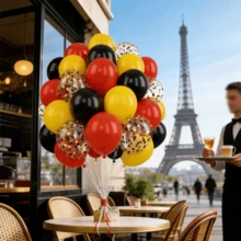 20pcs 12-Inch Red, Yellow, Black Balloon Set, Includes Confetti Balloons And 1 Roll Of Balloon Ribbons, Suitable For Bridal Shower, Birthday Carnival Party Decorations - Multicolor - View 6