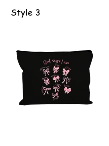 粉色蝴蝶结印花化妆包，优雅女士洗漱包，印有“她值得拥有”字样，便携式化妆品收纳包，时尚旅行配件，拉链化妆包，可收纳化妆品、刷子、配件，适用于度假、酒店、办公室、浴室等场合。可作为礼物送给朋友、姐妹，生日礼物、斋月礼物、婚礼用品、复活节礼物、伴娘回礼。 - 彩色 - 查看 12