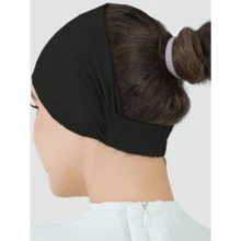 1pc Women Hijab Elastic Anti-Slip Sweat-Absorbing Wide-Brimmed Turban Cap, Perfect For Sports, Under Cap,Hair Styling And Daily Wear Abaya Accessories Women Veil - 黑色 - 查看 2