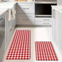 1pc Red Plaid Vibrant Kitchen Rug, Kitchen Mat, Kitchen Carpet, Classic Checkered Doormat, Small Rug, Carpet, Runner Rug, Floor Mat, Home Decor, Area Rug, Outdoor Mat, Home Decor, Area Carpet, Bedroom Rug, Washable Carpet - Multicolor - View 3