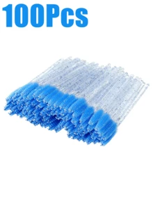 200/100/50/10pcs Set Eyelash Brushes, Eyelash Comb With Container, Bendable Disposable Eyebrow Brushes, Eyelash Extension Brushes, Eyebrow Brushes, Castor Oil Brushes (Crystal Blue) - Blue - View 8