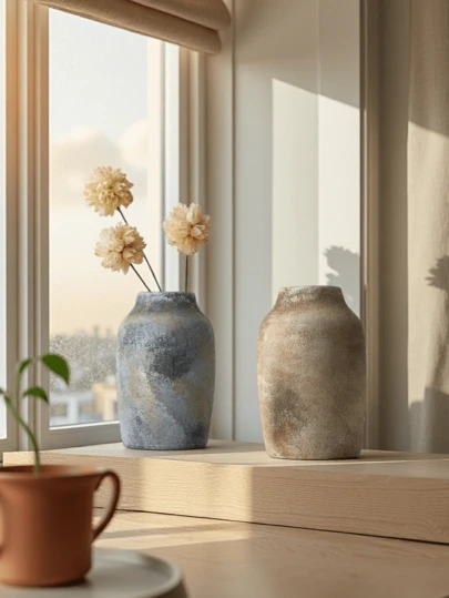 1 Piece Of Large-Caliber Ceramic Vase With Double Ears, Suitable For Multi-Scenario Use In Living Room, Entrance Hall, Outdoor Balcony, Can Hold Water For Fresh Flower Arrangement, Retro And Classic Style Vase