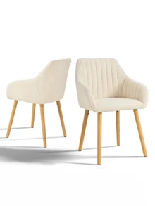 Goeurvant Modern Vertical-Stripe Upholstered Dining Chairs With Armrests And Solid Wood Legs For Dining Room, Kitchen, Living Room - Set Of 2 / Set Of 4 / Set Of 6 - Milky White - View 1