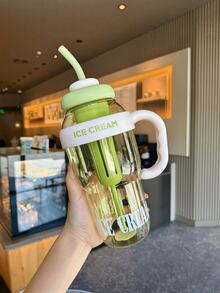 1pc High Capacity Water Bottle, Stylish Insulated Cup With Handle And Straw, Plastic Tumbler - Multicolor - View 12