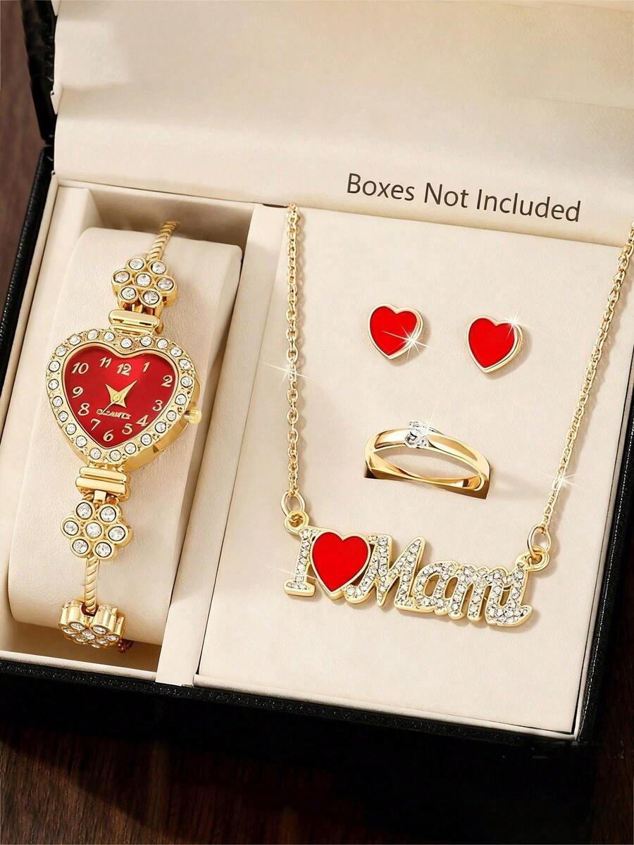 6件套女士时尚腕表，多功能高端女士腕表套装 - 金色 - 查看 1