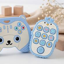 2个卡通企鹅挤压减压牙胶和熊游戏控制器牙胶 - 适合6-12个月宝宝的益智趣味咀嚼玩具 - 彩色 - 查看 4