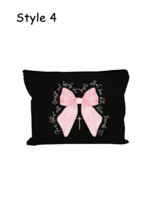 粉色蝴蝶结印花化妆包，优雅女士洗漱包，印有“她值得拥有”字样，便携式化妆品收纳包，时尚旅行配件，拉链化妆包，可收纳化妆品、刷子、配件，适用于度假、酒店、办公室、浴室等场合。可作为礼物送给朋友、姐妹，生日礼物、斋月礼物、婚礼用品、复活节礼物、伴娘回礼。 - 彩色 - 查看 15