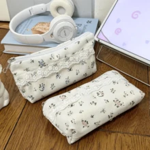Ins Floral Lace Pencil Case, Cute & Minimalist Stationery, Large Capacity Student Stationery Organizer Bag - Lace Floral - View 3
