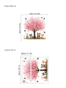 1/2/3片装多尺寸PVC可移除墙贴，卡通元素装饰，适用于卧室、客厅、书房、餐厅、浴室、家居墙面装饰 - 月光下的女孩、独角兽彩虹、梦幻粉色树下有动物、狮子骑热气球 - 彩色 - 查看 9