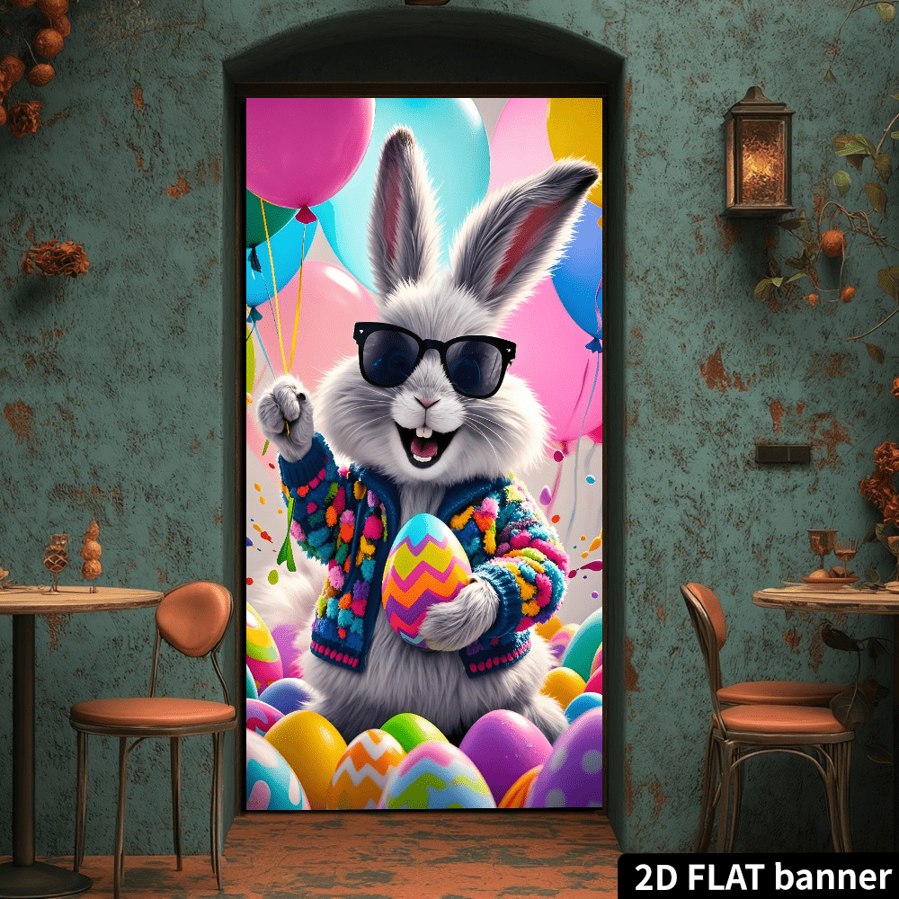 2D Oster-Themen Grußbrett, mit zwei Hasen und bunten Eiern, 2D Türverkleidung für Heim- und Küchendekoration, Wand