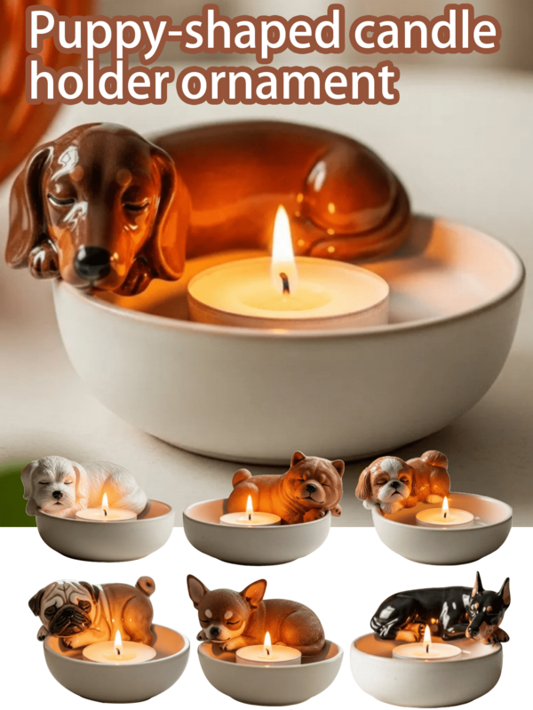狗狗造型烛台，不同类型狗狗摆件，营造温馨氛围。是宠物主题或节日餐桌摆饰的理想之选。桌面装饰工艺品配件 - 时尚客厅和卧室家居装饰 - 装饰烛台（不含蜡烛）。
