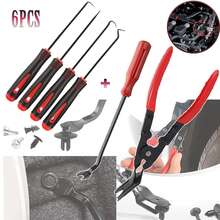 6-Piece Set Of Automotive Fastener Removal Tools, Including Trim Removal Rivet Clips, Car Door Panel Installers, Covers, And Heavy-Duty Metal O-Ring Pullers With Ergonomic Handles. The Durable Metal Structure Effectively Removes Seals, Making It An Ideal Automotive Repair Tool - A - View 3