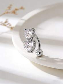 1pc Fashionable Luxury Zirconia Heart Shaped Navel Ring, Women's Body Piercing Jewelry, Suitable For Daily Wear, Beach, Party - Heart - View 9