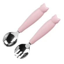 2 pezzi Set di posate in silicone e acciaio inossidabile 304 - Forchetta e cucchiaio a forma di cartone animato, facili da usare, regalo ideale per bambini, adatto per feste di bambini, compleanni o Natale - Multicolore - Visualizzare 10