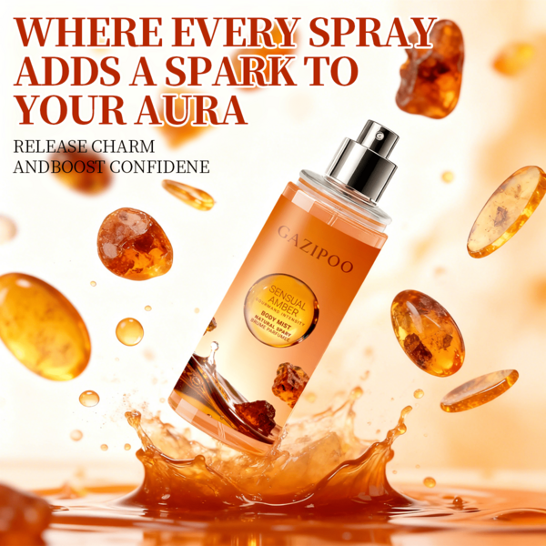 100毫升持久留香琥珀香氛喷雾，不含酒精，持久淡雅的香味，适合女性使用，可用于衣物、身体、日常、工作、聚会、生日、情人节等场合，香调包括李子、柠檬、玫瑰和琥珀。