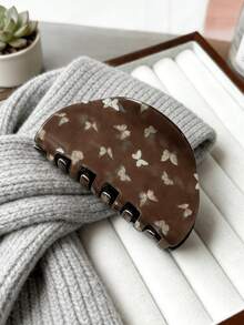 1个韩式蓝咖啡条纹亚克力发夹，复古优雅女士马尾夹，百搭高端发饰，优雅爪夹，夏季穿搭发夹 - 彩色 - 查看 7