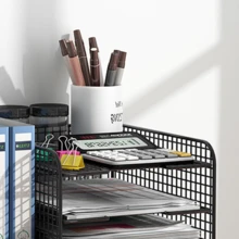 Organizadores de escritorio y accesorios, organizador de archivos de bandeja de papel de 4 niveles con portalápices, accesorios de escritorio de oficina para suministros de oficina, para oficina y hogar. - Negro - Ver 7