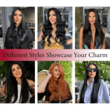 6件/套 16夹 自然黑色渐变长直发耐热假发（女士款） - SNatural - 查看 7