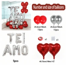 Conjunto de Balões para o Dia dos Namorados - Inclui balões metalizados com letras douradas e prateadas, balões de coração vermelhos e balões de látex vermelhos e prateados. Ideal para decoração de Dia dos Namorados, aniversários, pedidos de casamento, festas de aniversário, Ano Novo e como material decorativo. - Multicolorido - Ver 12