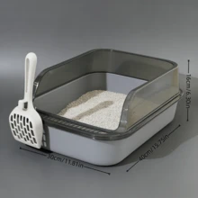 Large Semi-Enclosed Cat Litter Box, Open Top  With High Sides Anti-Splash Design, Double-Layer Detachable Structure For Easy Cleaning, Wide Filter Step To Reduce Litter Tracking, Includes Free Scoop, Practical Indoor & Outdoor Cat Toilet - L - View 13