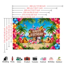 1 件装，夏威夷露台生日派对横幅 - 热带花卉、生日快乐字样、乐器 - 轻质涤纶装饰，适用于室内/室外生日派对、露台、婚礼、拍照背景 - 派对装饰、节日庆典、色彩鲜艳、高分辨率印刷、活动背景、活动策划 - 彩色 - 查看 3