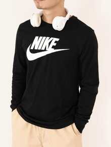 Nike Crew Neck Solid Color Warm Long-Sleeve Sweatshirt For Men, Black - Black - View 6