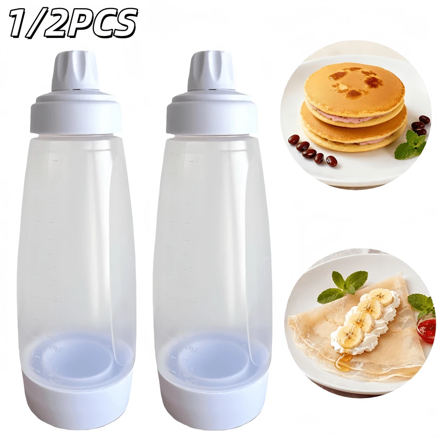 1/2pcs 1000ml/33.8oz Cake Batter Mixer - Kitchen Baking Tool, Manual Whisk Suitable For Cakes, Cookies And Baked Goods, Easy Squeeze Design, Precise Measurement, Smooth Mixing Essential | Plastic Bowl