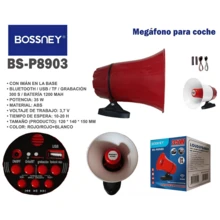BOSSNEY Trompeta bocina para perifoneo publidifusion,Amplificador magnético para coche de 35 W de alta potencia con Bluetooth/USB/bucle de grabación. Sistema de megafonía para vehículos de emergencia y promoción de vendedores ambulantes. - Rojo y blanco - Ver 10