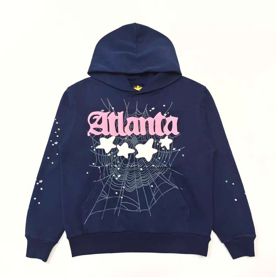 Sp5der Atlanta Printed Hoodie | Authentic Soft Fleece Premium Heavyweight Outerwear| Unisex For Both Men And Women | Casual Daily Layering Streetwear Outerwear - Màu xanh hải quân - Xem 1
