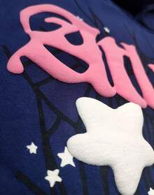 Sp5der Atlanta Printed Hoodie | Authentic Soft Fleece Premium Heavyweight Outerwear| Unisex For Both Men And Women | Casual Daily Layering Streetwear Outerwear - Màu xanh hải quân - Xem 3