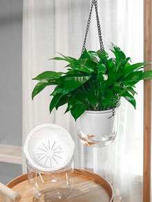 1 件简约设计透明悬挂花盆，塑料大口自浇水篮，可视水位花盆，适合吊兰 - 無色 - 查看 9