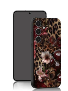 Cheetah,Leopard Print 1pc Leopard Print Floral Pattern Soft TPU Protective Phone Case, Scratch-Resistant And Shock-Proof, Compatible With Huawei Honor, Compatible With Redmi, Compatible With Galaxy A/S Series, Compatible With Pixel 6A/7A/8A, 12T/13T/14T,International Version, Not The Domestic Version - Black - View 2