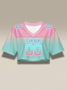 Custom Pink Football Jersey Crop Top For Women Personalized Girls City Printed Streetwear With Name Number Customized,Free Design, Fast Shipping,Drop Shoulder - Pink - View 3