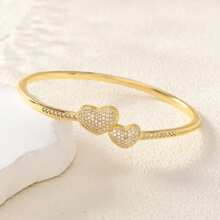 1件装18K镀金铜手链，镶嵌锆石，简约设计，高端日常女士饰品 - 愛心 - 查看 3