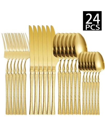 4/16/24件套不锈钢刀叉勺甜点勺套装，适合家庭聚会、酒店、婚礼、纪念品等场合。