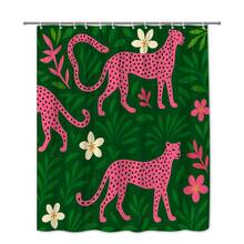 Pink Leopard Floral Shower Curtain On Green Background - White - View 6