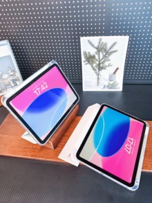 1pc Transparent 3-Fold Protective Case, Ultra-Thin Stand Shock-Proof Pencil Slot, Suitable Compatible With Apple Mini 4/5/6, 9.7/10.2/10.5 Inch, Air 4/5/6/7, 10th/11th Gen, Pro 11 Inch, Air 11(M2), Air 13 And Pro 11(M4) Models. Transparent Back Cover, High Transmittance, Customizable - Pink - Pink - View 2