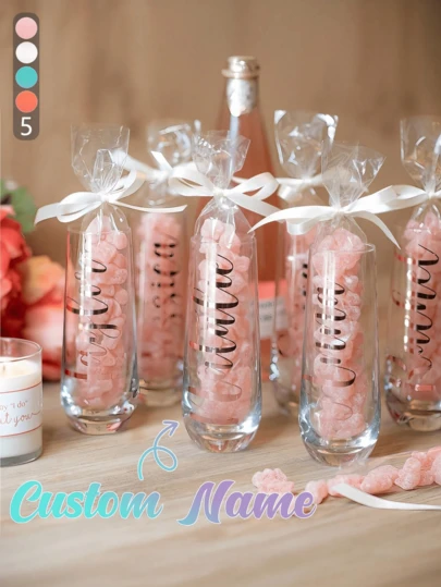 Customizable Champagne Flute, Glass Material, 9oz/270ml Capacity, Can Customize Name And Title, Suitable For Wedding, Wedding Decor, Personalized Glass Cup, Party Decor, Bridesmaid Gift, Birthday, Bachelor/Bachelorette Party, Bride And Groom, Groomsmen And Bridesmaids Special Occasions
