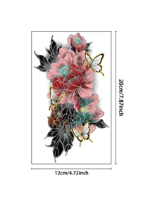 1张牡丹花临时纹身贴纸，水彩扎染金属线条，优雅暗黑设计，适用于手臂、腰部、腿部等身体部位，防水防汗，持久耐用，非常适合节日、派对、送礼等场合。 - 粉色 - 查看 6