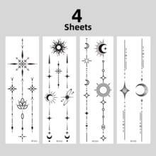 4张防水仿真纹身贴纸，太阳、月亮、星星图案，持久逼真，适用于背部、音乐节、派对、舞会等场合，可用于手臂、背部、颈部和腰部等部位。 - 黑色 - 查看 9