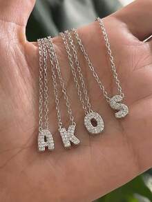 1件Y2K时尚优雅多功能立方氧化锆26字母英文银色不锈钢项链，适合女性和女孩日常休闲佩戴，个性化锁骨项链，生日和情人节礼物 - 銀色 - 查看 2