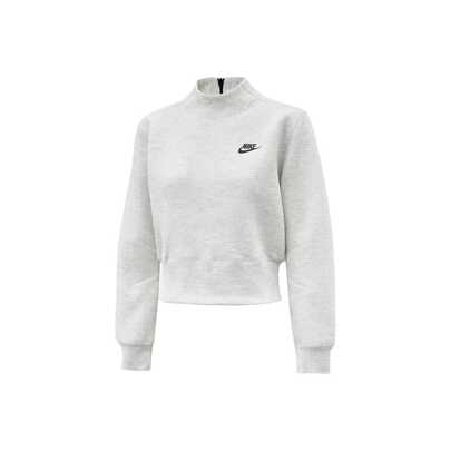  Nike 品牌logo字母針織套頭長袖純色立領保暖套頭衛衣 女款 淺灰色