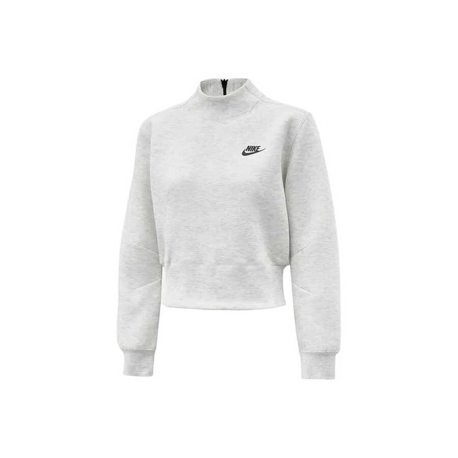 Nike Logo Letter Knit Pullover Sweatshirt, Long-Sleeved, Solid Color, Stand Collar, Warm, Light Gray. - Light Grey - View 1