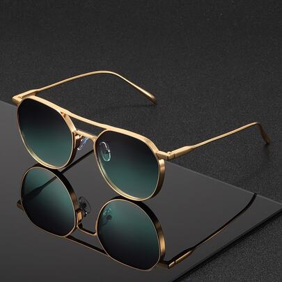 Gafas de moda de aviador para hombre, delgadas, doradas, con doble puente, lentes degradadas verdes, patillas metálicas ultrafinas, ideales para conducir, la playa, viajar y para uso diario en la calle.