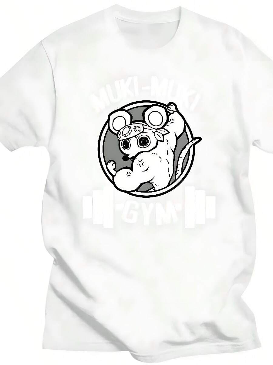 Anime Demons Slayers Uzui Tengen Print TShirts Funnysss Ninjas Mice Muki Muki Gym T Shirt Muscular Mouse Oversized TShirt Unisex - 白色 - 查看 1