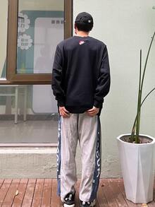 Nike Sportswear Essentials 系列 撞色Logo休閒運動圓領刺繡套頭衛衣 男款 黑色 - 黑色 - 查看 7