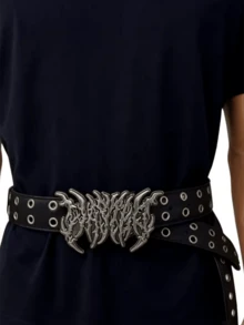 新款时尚Y2K镂空PU皮朋克风男士腰带 - 送礼或个人风格配饰，男女皆宜 - 百搭牛仔裤、连衣裙及休闲服饰 - 黑色 - 查看 2