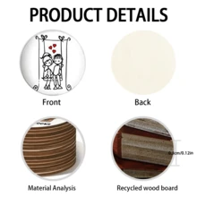 Minimalist Hand-Painted Couple Theme Coasters, Depicting Romantic Everyday Moments Like Swinging, Holding Hands, Hugging, And Sitting On A Bench, Using Simple Black Lines And Vibrant Red Heart Elements (Balloons, Floating Hearts). The Minimalist Black And White Line Art With Striking Red Hearts Conveys A Pure, Sweet Atmosphere Of Love. - Wooden Board-circle Coaster - View 8